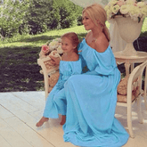 Robe mère fille longue pour la plage bleu